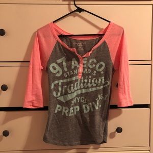 Grey and pink baseball tee